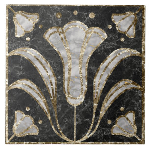 Art Deco Marmor Fliesen Blumenmuster. Blauglockenb