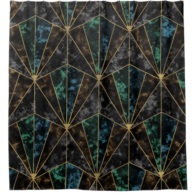 Art-Deco-Marmor: Malachite Luxury Duschvorhang (Vorderseite)