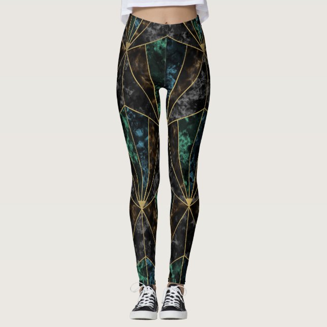 Art-Deco-Marmor: Malachite Luxury Leggings (Vorderseite)