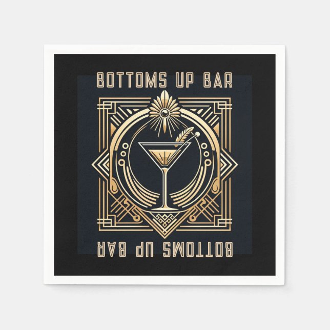 Art Deco Martini-Bar Logo Serviette (Vorderseite)