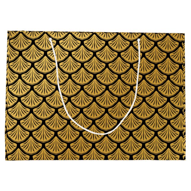 Art Déco Meerjungfrauenskala - Schwarz & Gold Große Geschenktüte (Rückseite)