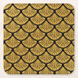 Art Déco Meerjungfrauenskala - Schwarz & Gold Rechteckiger Pappuntersetzer