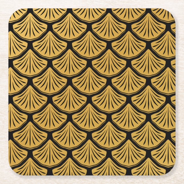 Art Déco Meerjungfrauenskala - Schwarz & Gold Rechteckiger Pappuntersetzer (Vorderseite)