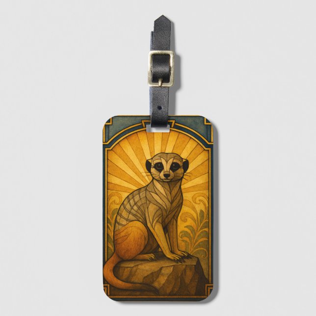 Art Deco Meerkat Illustration Gepäckanhänger (Vorderseite Vertikal)
