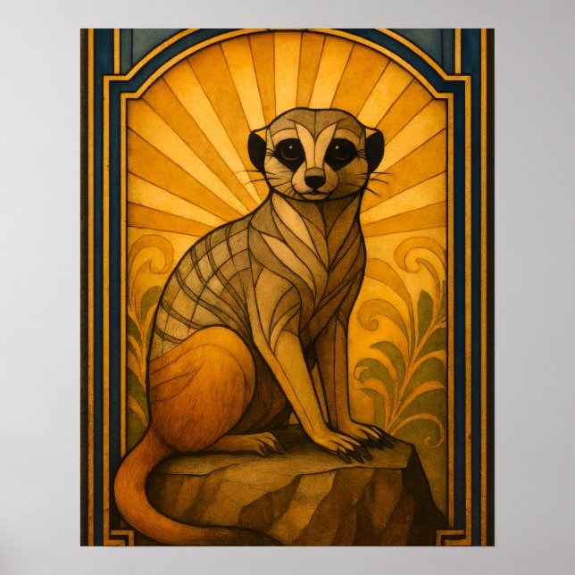 Art Deco Meerkat Illustration Poster (Vorne)