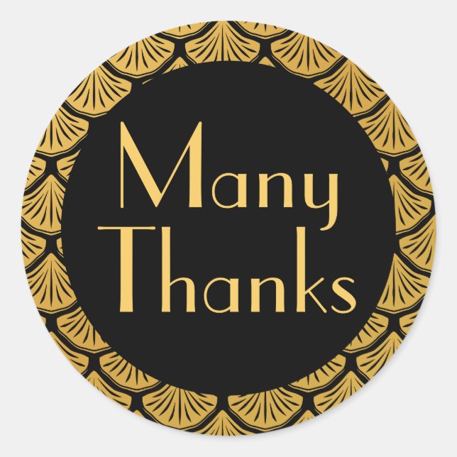 Art Deco Mermaid Scales - Black & Gold Vielen Dank Runder Aufkleber (Vorderseite)