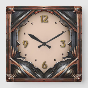 Art Deco Metall Quadratische Wanduhr