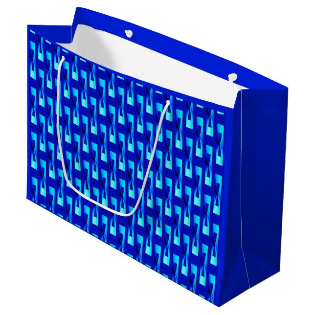 Art Deco Metallic Geometric - Cobalt Blue Große Geschenktüte (Vorderseite Schrägansicht)