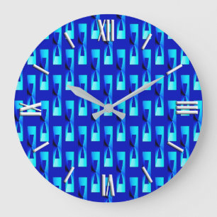 Art Deco Metallic Geometric - Cobalt Blue Große Wanduhr