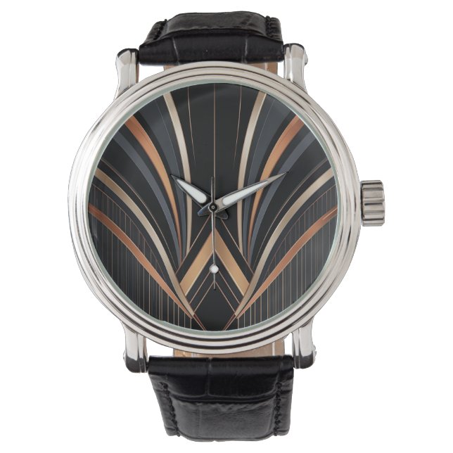 Art Deco Metallic Geometric Elegance Armbanduhr (Vorderseite)