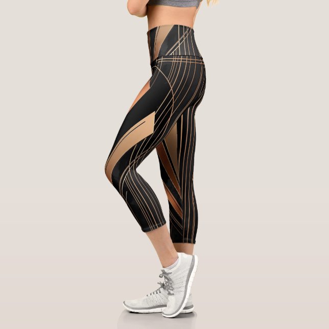 Art Deco Metallic Geometric Elegance Capri Leggings (Links)