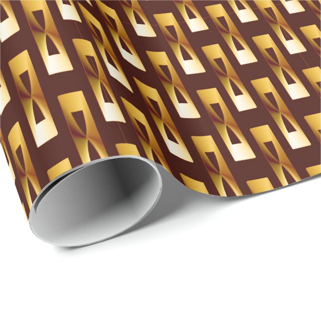 Art Deco Metallic Geometric - Gold und Schokolade Geschenkpapier (Rolleneckpunkt)