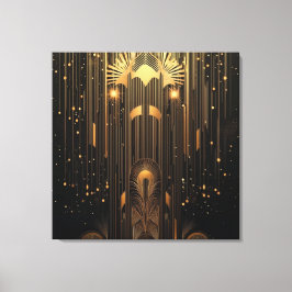 Art Deco Metallic Gold Rain on Black Stylish Leinwanddruck