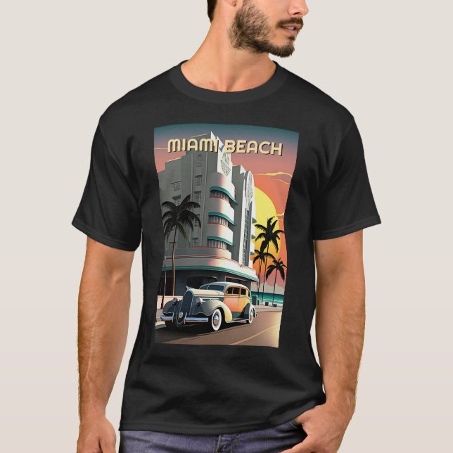 Art Deco Miami Beach Drive Sunset T-Shirt (Vorderseite)