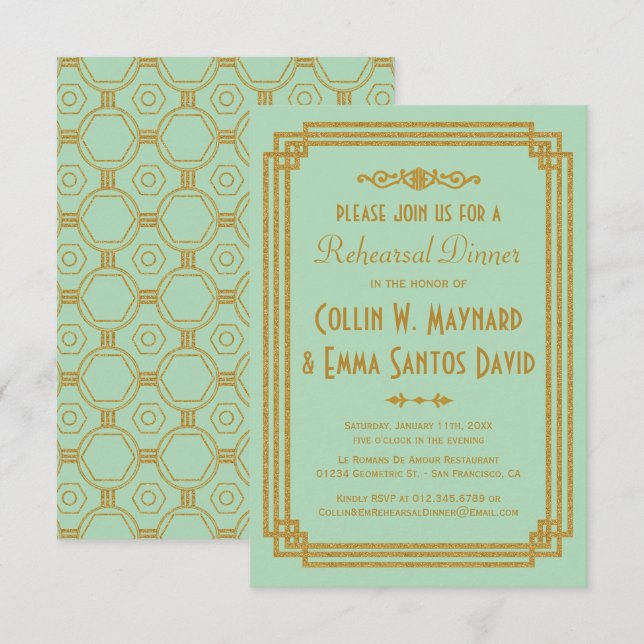 Art Deco Mini Probe Dinner Einladung (Vorne/Hinten)