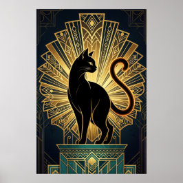 Art Deco Minimal Cat Profile Wall Art Poster