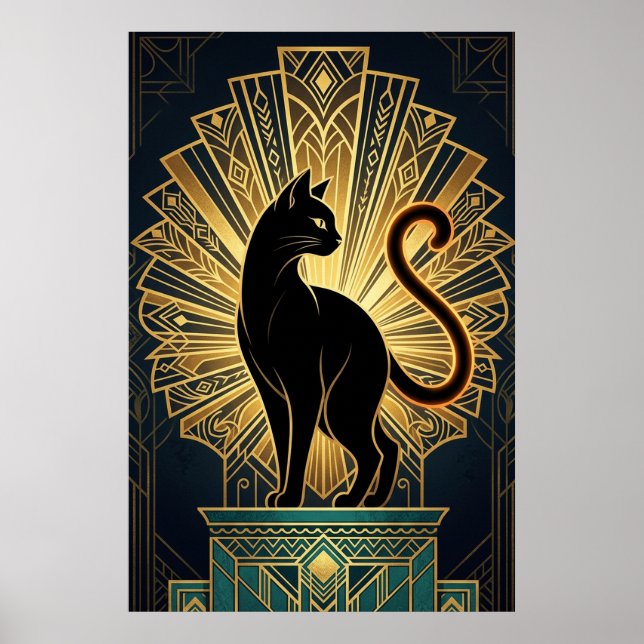 Art Deco Minimal Katzenprofil Wandkunst Poster (Vorne)