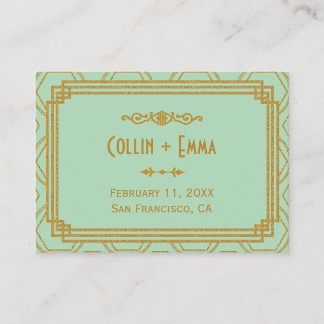 Art Deco Mint Hochzeiten Platzkarten (Vorderseite)