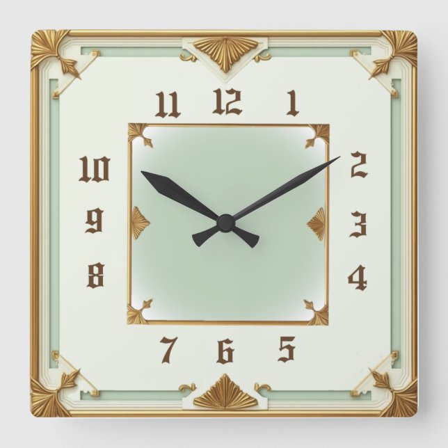 Art Deco Mint Quadratische Wanduhr (Vorderseite)