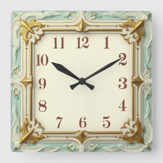 Art Deco Mint Quadratische Wanduhr (Vorderseite)