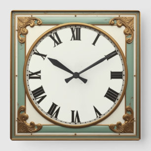 Art Deco Mint Quadratische Wanduhr