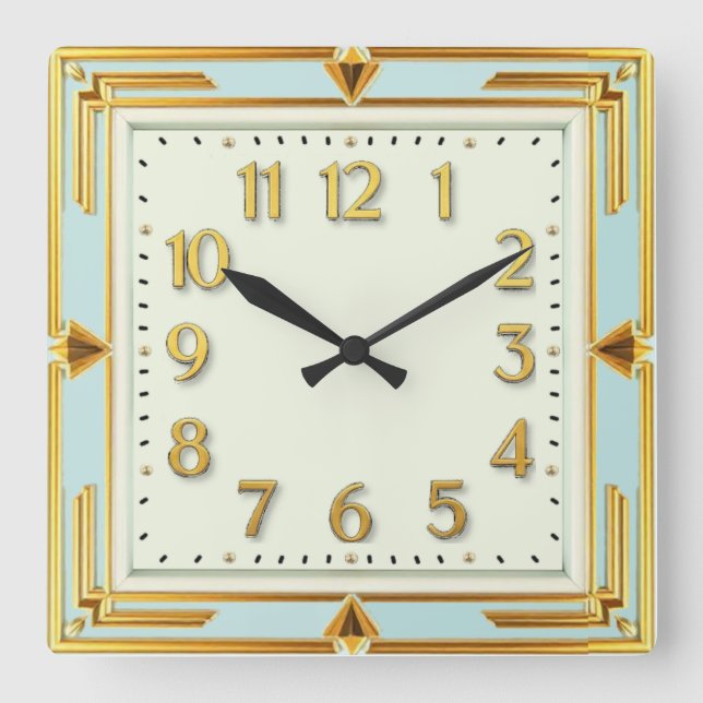 Art Deco Mint Quadratische Wanduhr (Vorderseite)