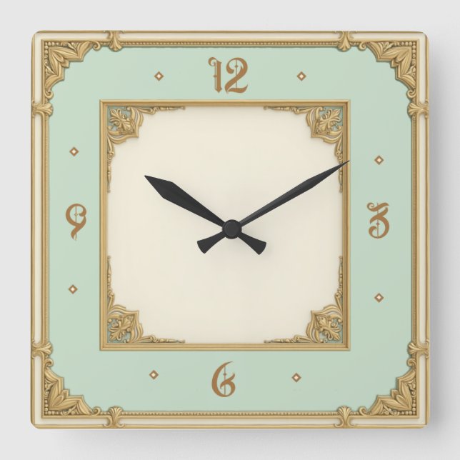 Art Deco Mint Quadratische Wanduhr (Vorderseite)