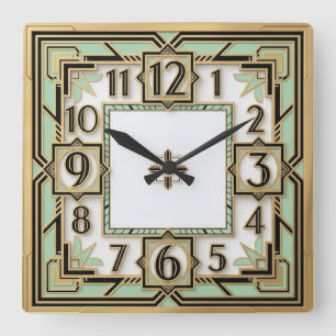 Art Deco Mint Quadratische Wanduhr