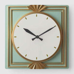 Art Deco Mint Quadratische Wanduhr