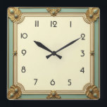 Art Deco Mint Quadratische Wanduhr<br><div class="desc">Great clock design. You will love it like others. Be free to use this design for other product you like or to customize and add your text. Follow me for more. Thank you. Have a nice day.</div>