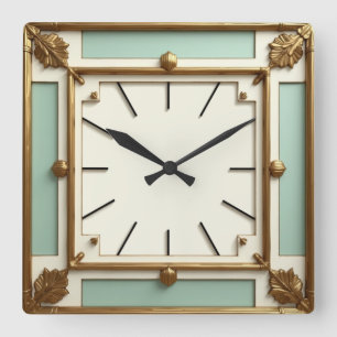 Art Deco Mint Quadratische Wanduhr
