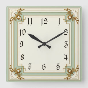 Art Deco Mint Quadratische Wanduhr
