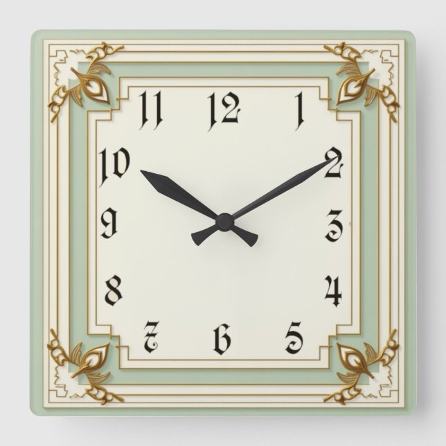 Art Deco Mint Quadratische Wanduhr (Vorderseite)