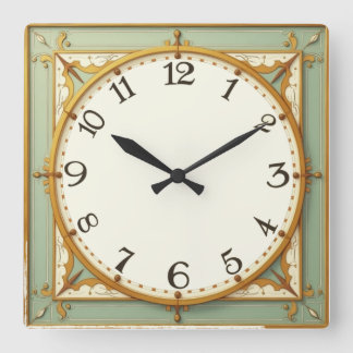 Art Deco Mint Quadratische Wanduhr