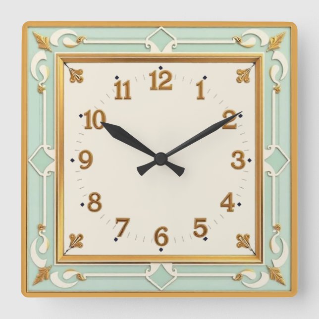 Art Deco Mint Quadratische Wanduhr (Vorderseite)