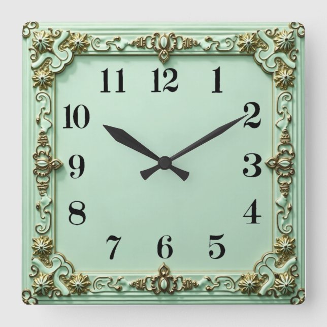 Art Deco Mint Quadratische Wanduhr (Vorderseite)