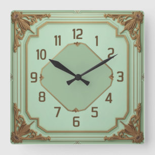 Art Deco Mint Quadratische Wanduhr
