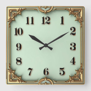 Art Deco Mint Quadratische Wanduhr