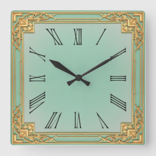Art Deco Mint Quadratische Wanduhr