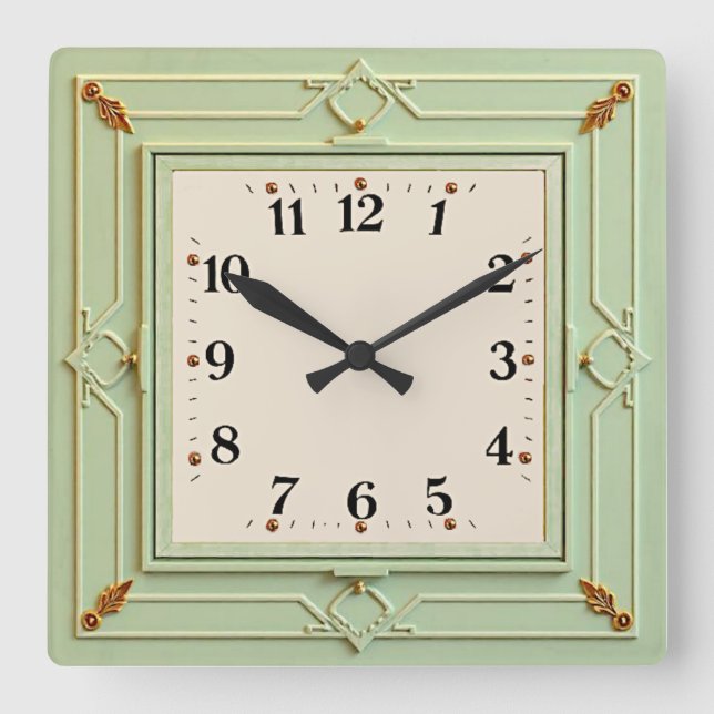 Art Deco Mint Quadratische Wanduhr (Vorderseite)