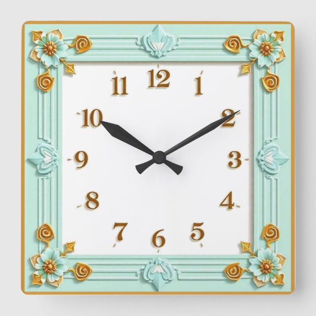 Art Deco Mint Quadratische Wanduhr (Vorderseite)