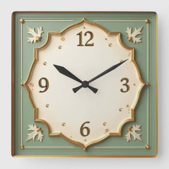 Art Deco Mint Quadratische Wanduhr (Vorderseite)