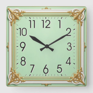 Art Deco Mint Quadratische Wanduhr