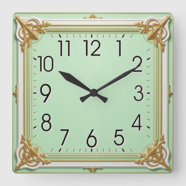 Art Deco Mint Quadratische Wanduhr (Vorderseite)