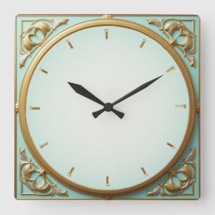 Art Deco Mint Quadratische Wanduhr