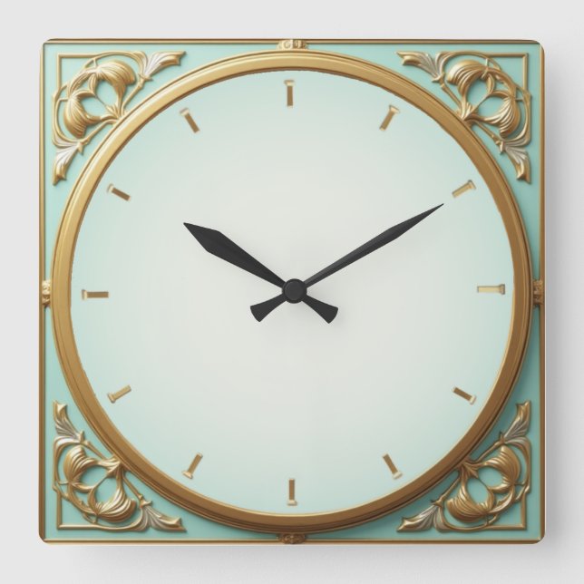 Art Deco Mint Quadratische Wanduhr (Vorderseite)