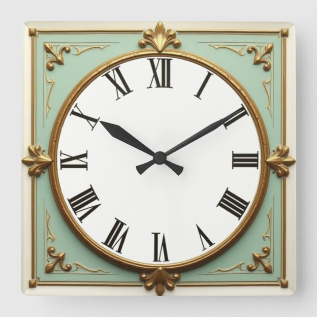 Art Deco Mint Quadratische Wanduhr (Vorderseite)