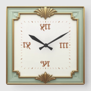 Art Deco Mint Quadratische Wanduhr