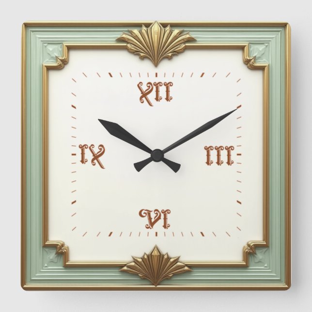 Art Deco Mint Quadratische Wanduhr (Vorderseite)