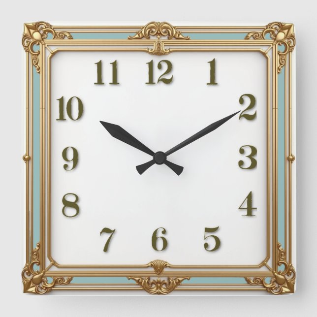 Art Deco Mint Quadratische Wanduhr (Vorderseite)